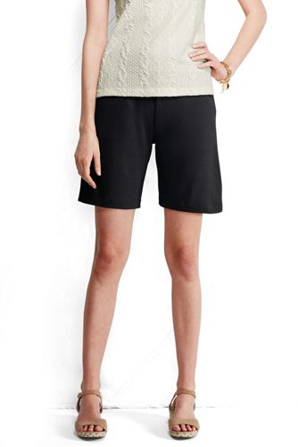 【ランズエンド LANDS' END】レディス・コットン・インターロック・快適パンツ／総ゴム／ショート／無地/XL/ブラック