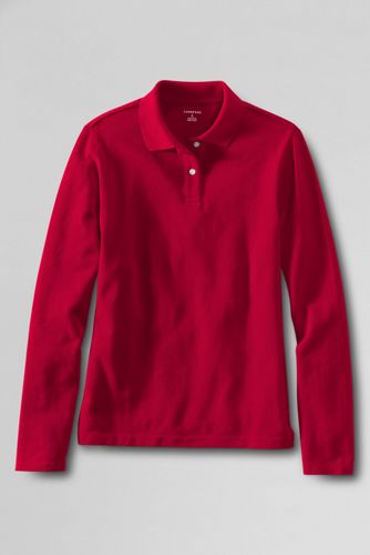Women's Long Sleeve Natural Fit Mesh Polo Shirt