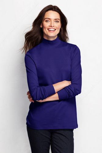 【ランズエンド LANDS&#039; END】レディス・コットン・リラックス・ハイネック／長袖