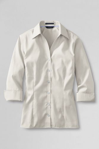 Women's 3/4-sleeve Splitneck No Iron Pinpoint