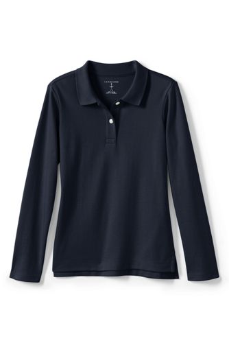 School Uniform Long Sleeve Feminine Fit Interlock Polo Shirt