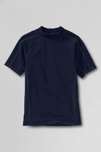 Boys' Short Sleeve Solid Rash Guard - Deep Sea, L