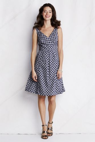 Women's Original Pattern Cotton V-neck Flare Dress