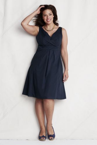 Women's Plus Size Cotton V-neck Flare Dress
