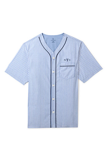 Men's Short Sleeve Broadcloth Pajama Top - Navigator Blue Mini Stripe
