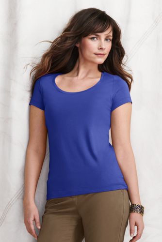 Women's Short Sleeve Fitted Lightweight Cotton Modal Scoop T-shirt