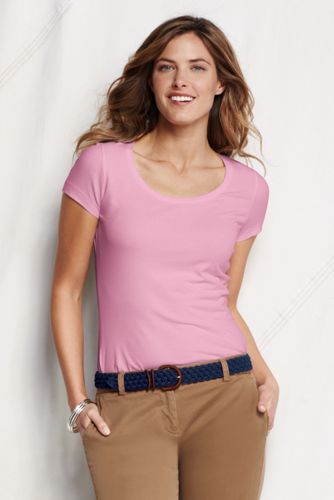 Women's Short Sleeve Fitted Lightweight Cotton Modal Scoop T-shirt