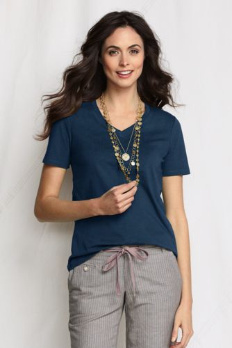 Supima Kurzarm-T-Shirt mit V-Ausschnitt f&uuml;r Damen