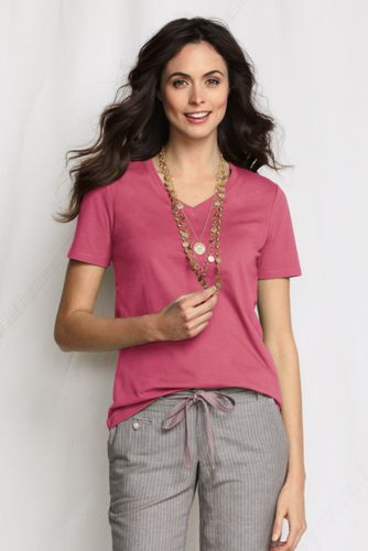 Supima Kurzarm-T-Shirt mit V-Ausschnitt f&uuml;r Damen