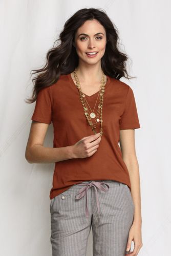 Supima Kurzarm-T-Shirt mit V-Ausschnitt f&uuml;r Damen