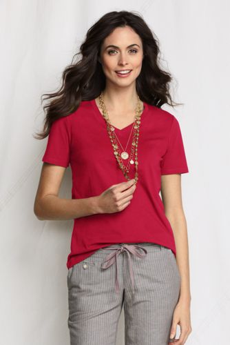 Supima Kurzarm-T-Shirt mit V-Ausschnitt f&uuml;r Damen