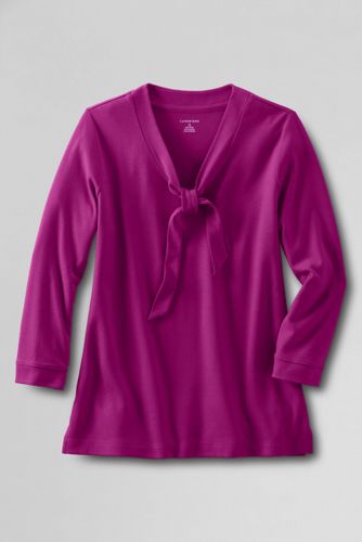 Women's 3/4-sleeve 60/40 Interlock Tie V-neck
