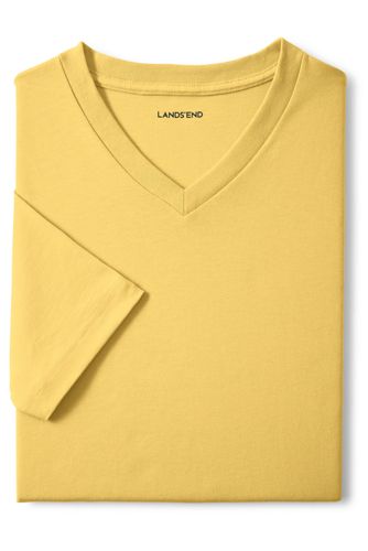 【ランズエンド LANDS' END】メンズ・スーパーT／Vネック／半袖/XXL/イエロー