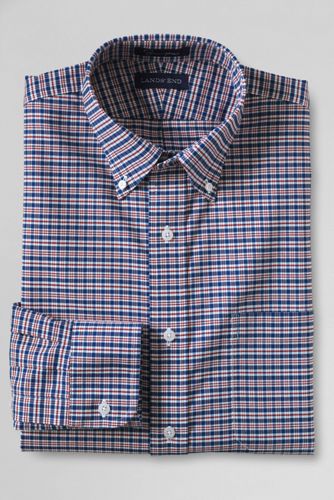 【ランズエンド LANDS' END】メンズ・ノーアイロン・スーピマ・オックスフォード／柄／ボタンダウン／ベーシックフィット／長袖