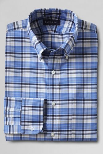 【ランズエンド LANDS' END】メンズ・ノーアイロン・スーピマ・オックスフォード／柄／ボタンダウン／ベーシックフィット／長袖