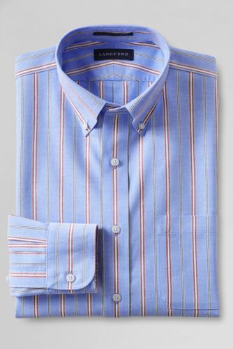 【ランズエンド LANDS' END】メンズ・ノーアイロン・スーピマ・オックスフォード／柄／ボタンダウン／ベーシックフィット／長袖