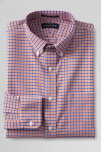 【ランズエンド LANDS' END】メンズ・ノーアイロン・スーピマ・オックスフォード／柄／ボタンダウン／ベーシックフィット／長袖