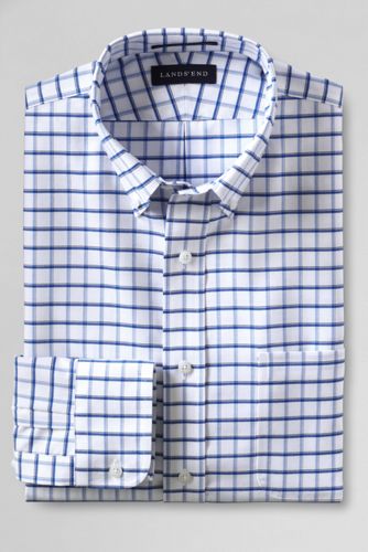 【ランズエンド LANDS' END】メンズ・ノーアイロン・スーピマ・オックスフォード／柄／ボタンダウン／ベーシックフィット／長袖