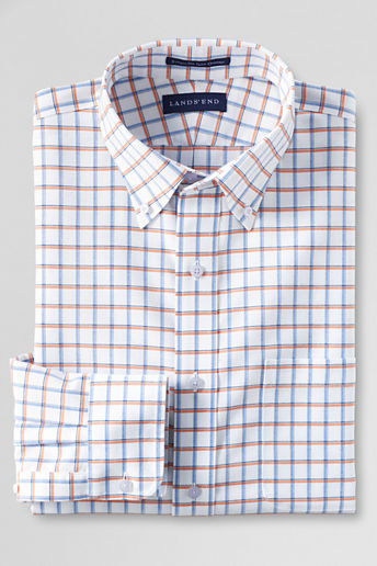Men's Regular Traditional Fit Pattern No Iron Supima Oxford Shirt - White/Nectarine Windowpane