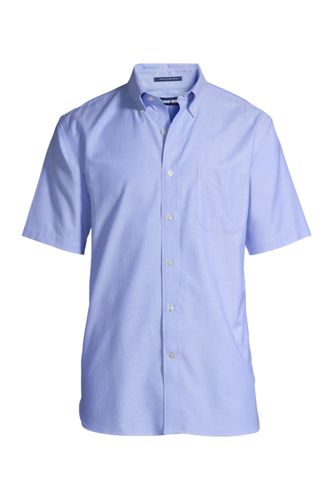 【ランズエンド LANDS' END】メンズ・ノーアイロン・スーピマ・オックスフォード／無地／ボタンダウン／ベーシックフィット／半袖