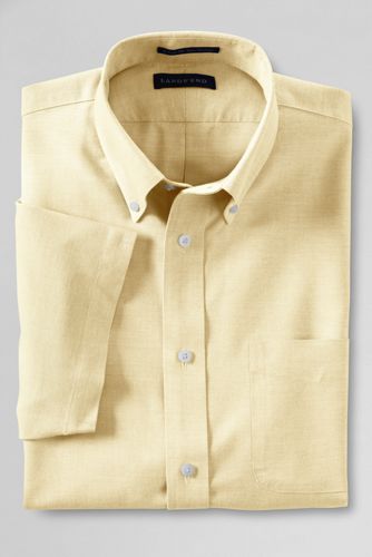 【ランズエンド LANDS' END】メンズ・ノーアイロン・スーピマ・オックスフォード／無地／ボタンダウン／ベーシックフィット／半袖