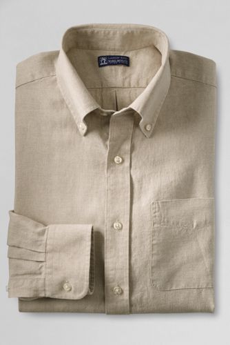 【ランズエンド LANDS' END】メンズ・ベアードマクナット・アイリッシュリネン・ドレスシャツ/ボタンダウン/ベーシックフィット/長袖 ランズエンド