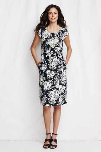 Women's Pattern Linen Shirred Sheath Dress