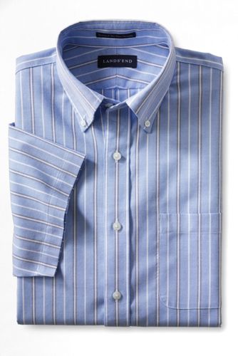 【ランズエンド LANDS' END】メンズ・ノーアイロン・スーピマ・オックスフォード／柄／ボタンダウン／ベーシックフィット／半袖