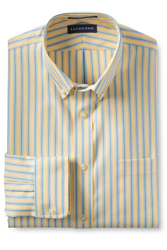Men's Regular Traditional Fit Pattern No Iron Supima Pinpoint Buttondown Shirt - Jonquil Stripe
