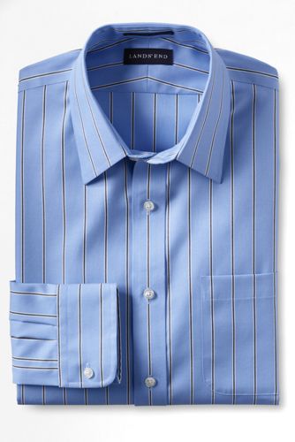 Men's Regular Traditional Fit Pattern No Iron Supima Pinpoint Straight Collar Shirt - Blue Stripe