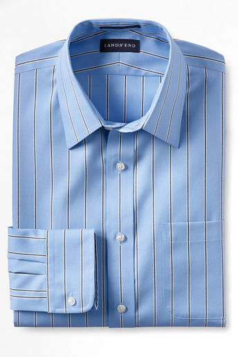 Men's Regular Traditional Fit Pattern No Iron Supima Pinpoint Straight Collar Shirt - Blue Stripe