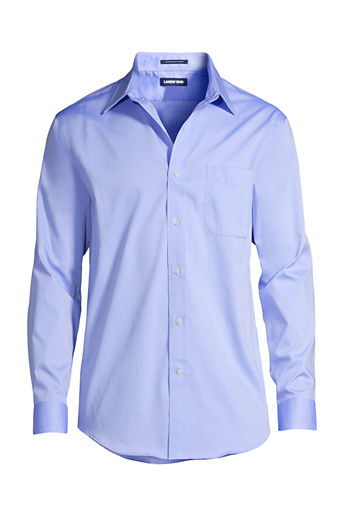 Men's Regular Traditional Fit Solid No Iron Supima Pinpoint Straight Collar Shirt - Light Blue