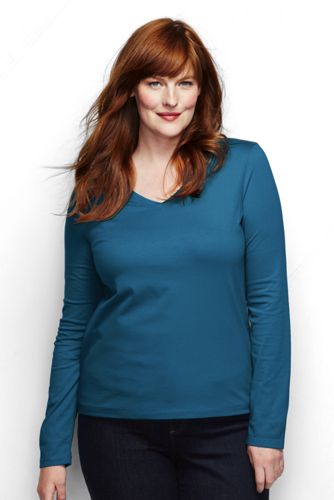 Women's Plus Size Relaxed Supima V-neck T Shirt - Indonesian Teal