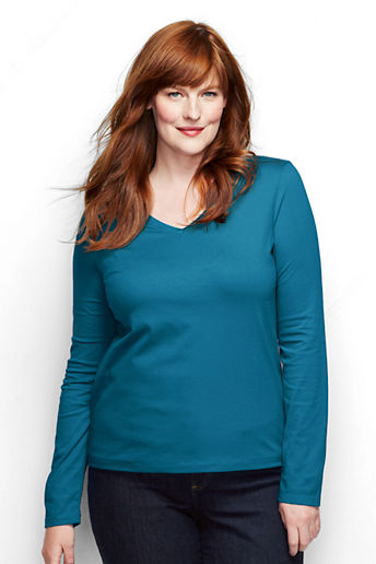 Women's Plus Size Relaxed Supima V-neck T Shirt - Indonesian Teal