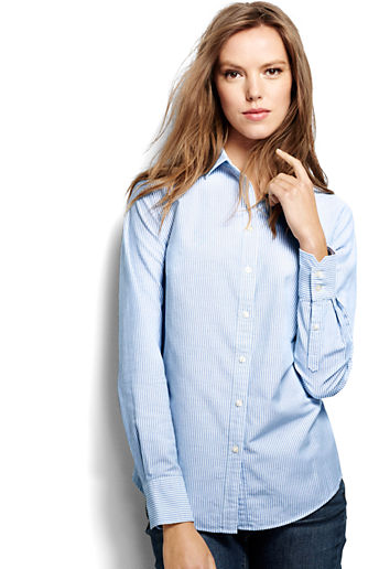 Women's Long Sleeve Supima Washed Oxford Shirt - Bayshore Blue Stripe