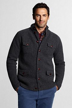 Lambswool Milano Button-front Cardigan Sweater 423653: Dark Charcoal Heather