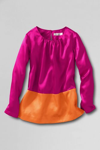 Girls' Long Sleeve Colorblock Shirred Neck Shirt