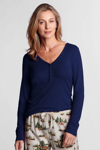 Women's Plain Long Sleeve V-neck Henley