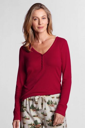 Women's Plain Long Sleeve V-neck Henley