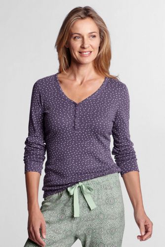 Women's Long Sleeve Print Cotton V-neck Henley