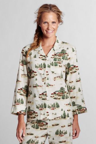 Women's Bracelet Sleeve Print Flannel Sleep Top