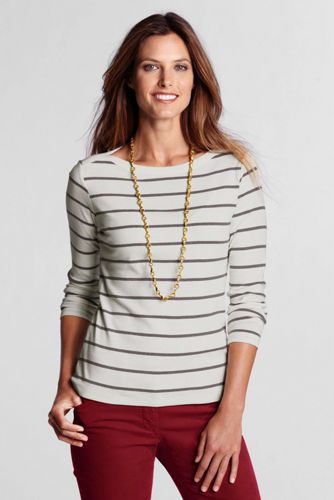 Women's Long Sleeve 1x1 Stripe Boatneck Top
