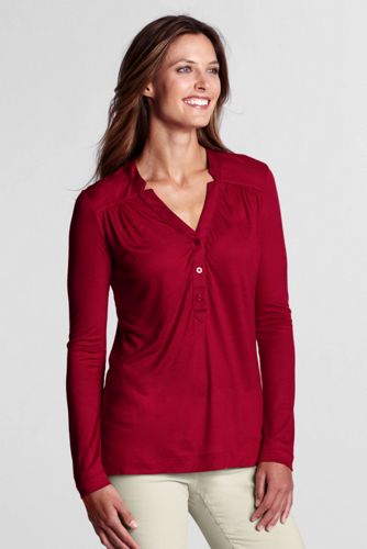 Women's Long Sleeve Drape Notch Henley Top