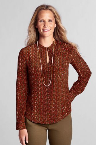 Women's Long Sleeve Silk Pintuck Blouse