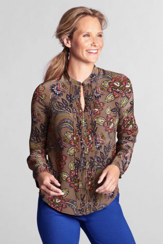 Women's Long Sleeve Silk Pintuck Blouse