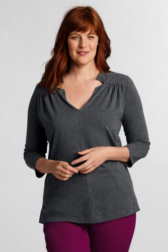 Women's Plus Size 3/4-sleeve Lightweight Cotton Modal Notch Neck Tunic