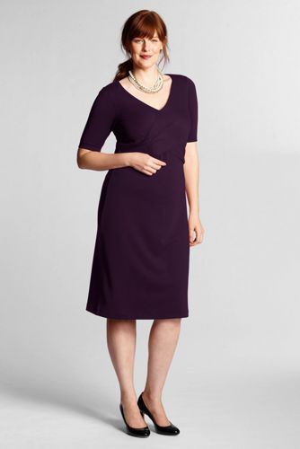 Women's Plus Size Elbow Sleeve Drapey Pont&eacute; Dress