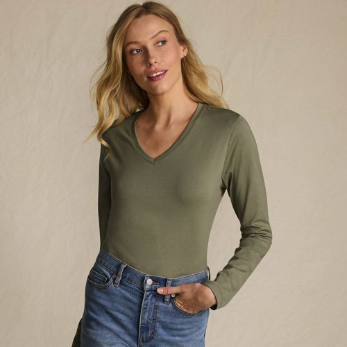 Women's Relaxed Supima Cotton Long Sleeve V-Neck T-Shirt