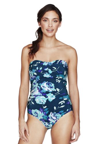 Women's Seaside Gardens Rose Floral Bandeau One Piece Swimsuit