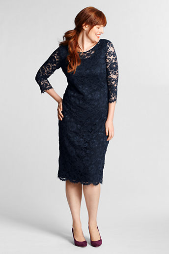 Women's Plus Size 3/4-sleeve Lace Pont Dress - Classic Navy, 14W